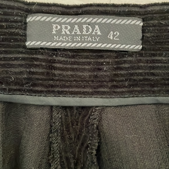 Prada Black Straight Leg Corduroy Pants with Logo on Zipper-pull. - Picture 12 of 14